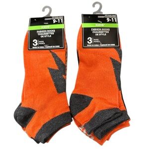 Kids' Fashion Socks - Orange and Gray - NWT - Size 9-11 - 6 Pairs - Lightning